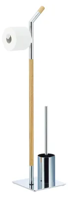 Produktbild von Relaxdays WC Garnitur mit Toilettenpapierhalter, Toilettenbürste u. Bürstenhalter, HxBxT 90 x 24 x 20 cm, silber-natur