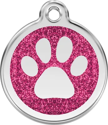 Image de Médaille pour chien RedDingo avec gravure personnalisée Empreinte de patte scintillante rose vif