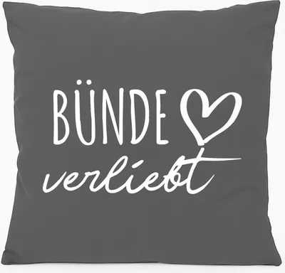 Produktbild von Huuraa Kissen Bünde verliebt 40x40cm mit Füllung Steel Grey Baumwolle Dekokissen Geschenkidee
