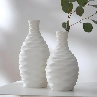 Produktbild von 2x Dekovase "White" aus Porzellan, creme-weiß, 24 + 28 cm hoch, Blumenvase, Vasen-Set, Tischvase