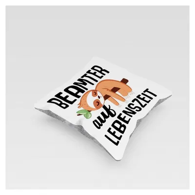 Produktbild von Kissen für Beamte auf Lebenszeit 40x40 Geschenk für Lehrer Polizisten mit lustigem Spruch Faultier (Grau)