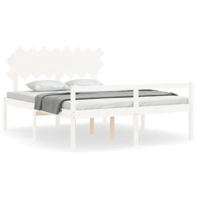 Image de vidaXL Lit pour senior avec tête de lit 160x200 cm blanc bois massif