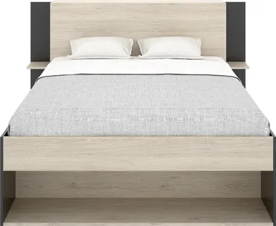 Produktbild von Bett 140 x 190 cm mit Kommode und - Natur und schwarz - KEROSIA
