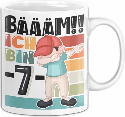 Produktbild von 7. Geburtstag Geschenk Tasse Becher Jungen Geburtstagsgeschenk Sohn Bäääm Ich Bin 7 (Weiß)