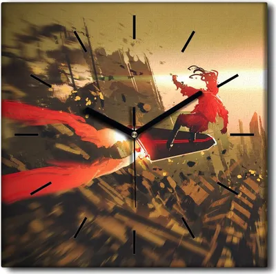 Produktbild von Coloray Uhr auf Leinwand 30x30 cm Wand Uhr Dekoration Wohnzimmer Segeltuch schwarze Hände -Sonnenuntergang Serfer.