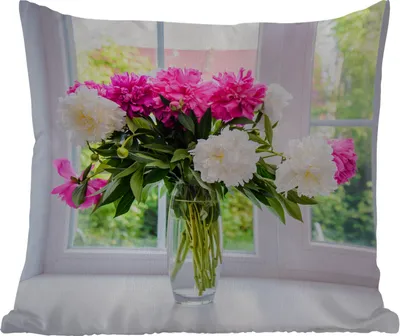 Produktbild von MuchoWow® Outdoor Kissen - Blumen - Pfingstrosen - Vase - 50x50 cm - Wetterfest - Lounge Kissen - Komfortabel - Kissen mit Bild