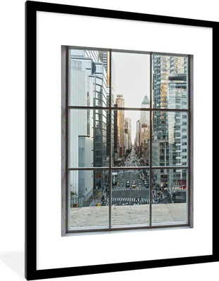 Produktbild von MuchoWow® MuchoWow® Gerahmtes Poster New York vom Fenster aus 60x80 cm - Poster mit zchwarzem Bilderrahmen - Wohnzimmer - Dekorationen - Prämie