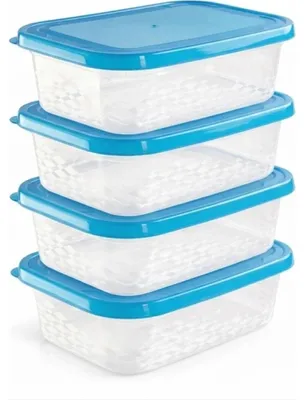 Zdjęcie produktu dla Zestaw 4 pojemników na żywność Niebieskie pudełko 1l - prostokątne 13, 6 x 19, 5 x 5, 6 cm