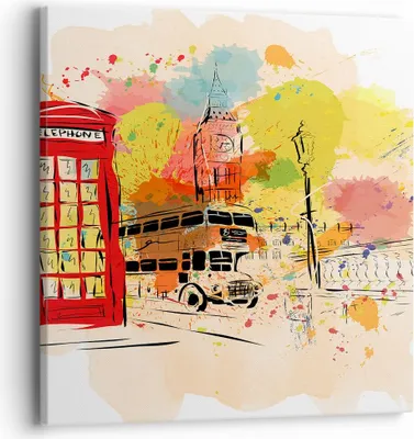 Produktbild von Bild auf Leinwand - Leinwandbild - London Bus - 40x40cm - Wand Bild - Wanddeko - Wandbilder - Leinwanddruck - Bilder - Kunstdruck - Wanddekoration - Leinwand bilder - Wandkunst - AC40x40-3920
