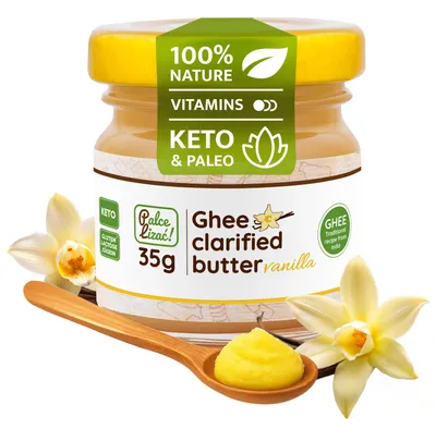 Produktbild von PALCE LIZAĆ Ghee Butter Vanille 35 g Geklärte | Ayurveda, Laktosefrei, Glutenfrei | Butterreinfett, nur aus der Milch von Weidekühen, Keto