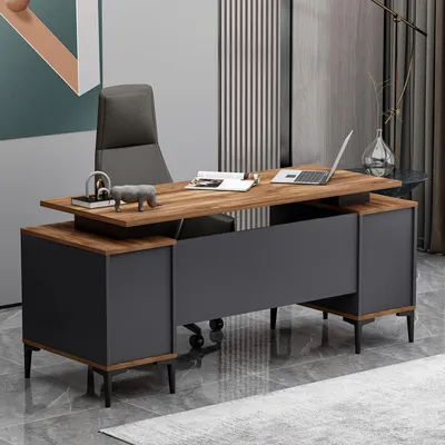 Immagine prodotto di Scrivania da ufficio HOMIDEA Branco - Scrivania moderna con spazio contenitivo - Rovere/antracite