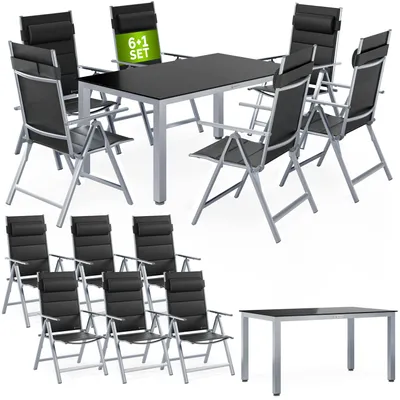 Produktbild von CASARIA® Gartenmöbel Set Gartentisch 6 Stühle Klappbar Alu inkl. Kopfkissen 8-Fach verstellbare Rückenlehne 150x90cm Wetterfest Outdoor Terrasse Balkon Sitzgruppe Silber