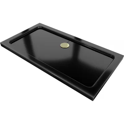 Obrázek produktu pro Mexen Flat obdélníková vanička do sprchového koutu slim 130 x 70 cm, Černá, sifon Zlatá - 40707013G