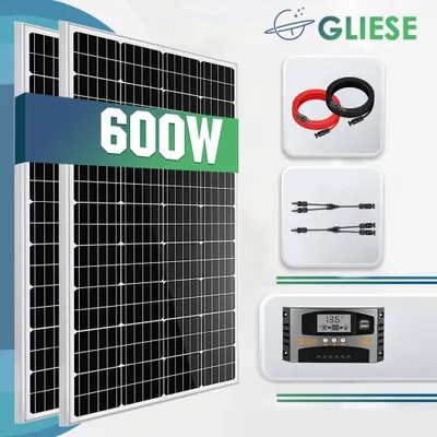 Productafbeelding van 600W 12V Zonnemodule-set: 2 x 300W, hoogrendementige monokristallijne zonnepanelen, geschikt voor woningen, balkoninstallaties en campers
