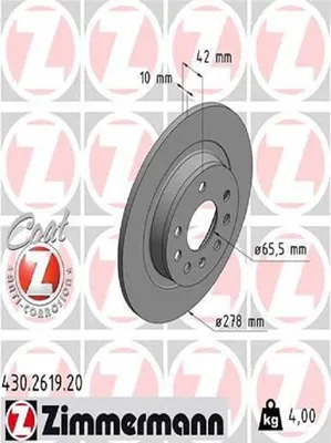 Produktbild von 2x ZIMMERMANN Bremsscheibe 430.2619.20 für OPEL ZAFIRA B (A05) Astra H GTC (A04)