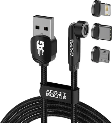 Produktbild von AdroitGoods Magnetisches Ladekabel - 3 in 1 - USB-C, Lightning, Micro USB - 2 Meter - Schwarz