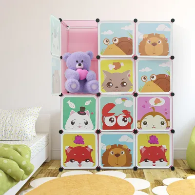 Produktbild von Kunststoff Kleiderschrank Kinder Kleiderschrank DIY Baukastensystem mit 12 Türen Rosa