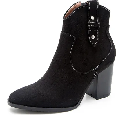 Produktbild von ASKSA Damen Absatz Plateau Vintage Schnalle Wildleder Stiefeletten, Schwarz, Größe: 40