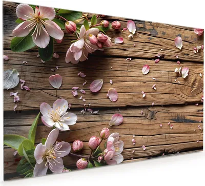 Produktbild von Küchenrückwand Spritzschutz Glas mit Motiv Blüten auf Holz 40 x 40 cm