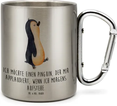 Produktbild von Mr. & Mrs. Panda Teetasse Pinguin marschieren - Transparent - Geschenk, Thermobecher, Familie, Aufstehen, Bruder, Isolierbecher, Unausgeschlafen, Edelstahl, thermotasse