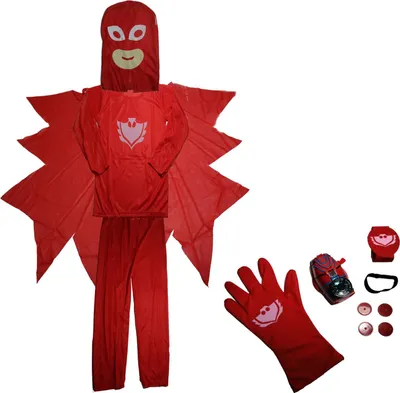 Produktbild von PJ Masks Kostüm für Kinder, Amaya Eule, Rot und Handschuh mit Werfer, 5-7 Jahre, 110-120 cm