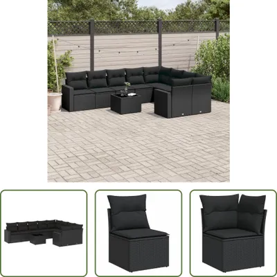 Produktbild von The Living Store 10-tlg. Garten-Sofagarnitur mit Kissen Schwarz Poly Rattan