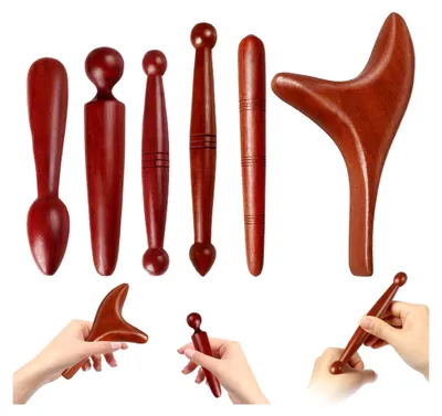 Produktbild von 6 Stück Massagestäbe aus Holz, Triggerpunkt Drücker aus Holz, Massagezubehör für die Entspannung von Füßen, Nacken, Rücken, Schultern, Beinen und Armen