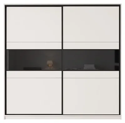 Produktbild von MIRJAN24 Kleiderschrank Manhattan, Schiebetüren, Garderobe mit zwei Drehtüren, Schlafzimmer (Farbe: Cashmere)