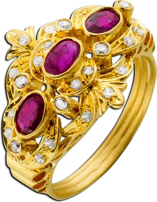 Produktbild von Rubin Ring Gold 750 18K roten Edelsteine Diamanten Antikschmuck 17