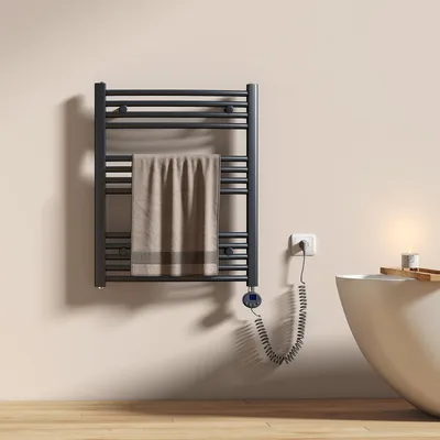 Image de EMKE Sèche-serviettes électrique 75 x 60 cm 300 W anthracite courbé Radiateur de salle de bainWi-Fi Thermostat intelligent Sèche-serviettes