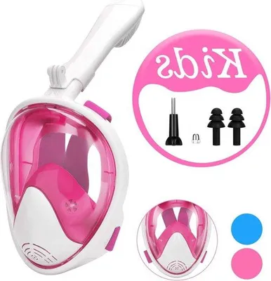 Immagine prodotto di Maschera subacquea migliorata con visuale a 180 gradi - Maschera a pieno facciale con supporto staccabile per action camera - Respirazione facile - Maschera snorkeling per bambini