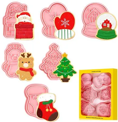 Produktbild von Weihnachtsplätzchen-Formen, 6-teilig, 3D, wiederverwendbar, für Fondant