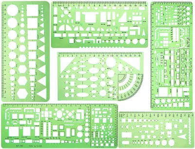 Imagen del producto de Plantillas técnicas de plástico, juego de 6 unidades, versátiles, para trabajos de precisión