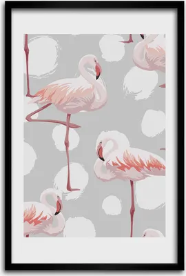 Produktbild von Bild - Bilderrahmen - 40 cm x 60 cm - MDF - Rahmen - Wandkunst - Flamingos und Punkte
