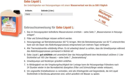 Produktbild von Gebo 75032 Liquid L 2l Dichtmittel Flüssigdichtmittel Heizungsdichtmittel für Heizungsanlagen und Heizung Heizungsleck