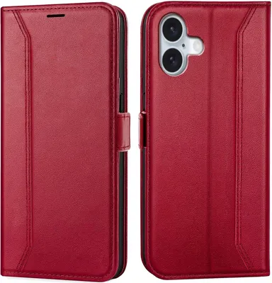 Produktbild von Conie RFID Klapp Tasche für iPhone 16 Kartenfach Hülle Rundumschutz in Rot