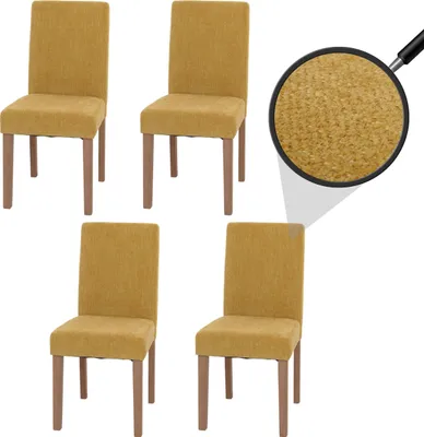 Obrázek produktu pro sada 4 jídelních židlí Littau, kuchyňská židle s vysokým opěradlem, látka/textil šenil  žlutá, nohy v přírodní barvě