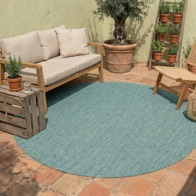 Produktbild von Volero - Outdoor Teppich Rund - Costa Türkis - Ø 200 cm - Balkon, Garten, Terrasse - Boho, Klassik, Industrielle, Ländlich, Modern, Skandinavisch