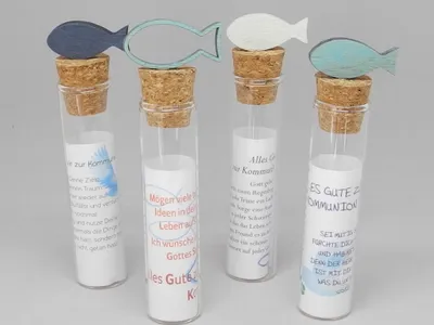 Produktbild von Geldgeschenkglas Kommunion Holzfische sortiert