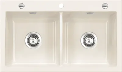 Produktbild von Systemceram KeraDomo Spüle MERA TWIN in MAGNOLIE mit Excenterbedienung / Keramikspüle