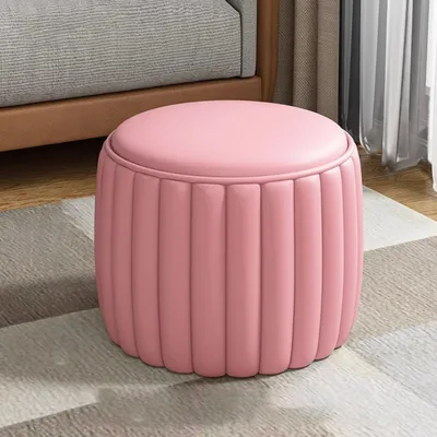 Immagine prodotto di Pouf in pelle, sgabello in pelle, poggiapiedi, imbottitura in spugna altamente elastica, impermeabile e resistente allo sporco, legno massello, rosa