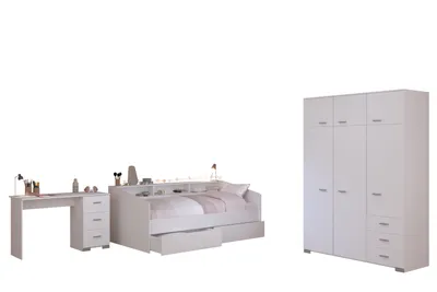 Produktbild von Parisot Sleep 42 Jugendzimmer Kinderzimmer Bett, Schreibtisch, Schrank, in weiß/ Eiche 90x200
