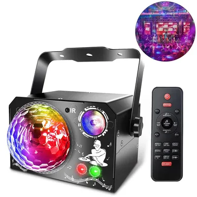 Produktbild von Disco-Partylicht, 4-in-1-Discokugel, 65 Muster, Musiksteuerung, DJ-Disco-Partylicht, mit 2 Meter USB-Kabel, geeignet für Partys, Clubs und Hochzeiten.