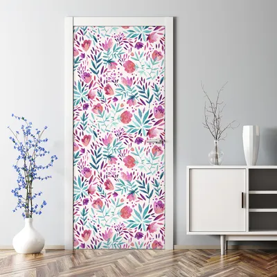 Produktbild von Dekorative Türtapete selbstklebend Klebefolie Türposter Türaufkleber Lila Vintage-Blumen 85 x 200 cm