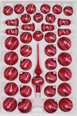 Produktbild von 39 tlg. Glas-Weihnachtskugeln Set in Classic Rot Silber Komet
