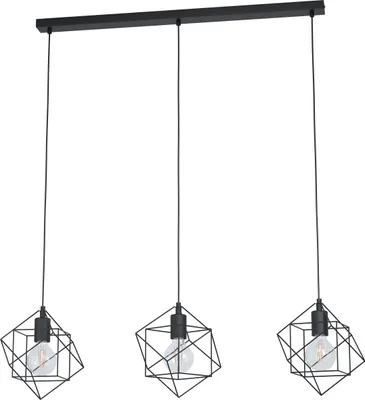 Produktbild von EGLO Pendelleuchte Straiton, Hängelampe Vintage, Industrial, Hängeleuchte aus Stahl in Schwarz, Esstischlampe, Wohnzimmerlampe, E27, L 90,5 cm