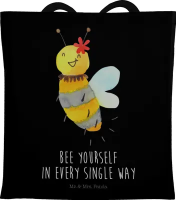 Produktbild von Mr. & Mrs. Panda Shopping Tasche Biene Blume - Schwarz - Geschenk, Laptoptasche, Beutel, Baumwollbeutel, Tote Bag, Jutebeutel