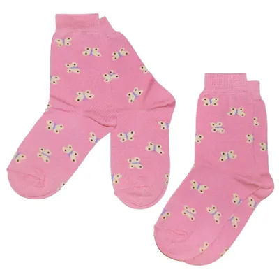 Produktbild von Kinder Socken 2-er Pack aus Baumwolle Kleine Schmetterlinge Rosa Größe 15-16