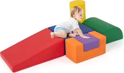 Produktbild von GOPLUS 6 TLG. Schaumstoffbausteine, Softbausteine aus Kunstleder & Schaumstoff, Großbausteine Softbaus für Babys & Kinder im Alter von 1–3 Jahren