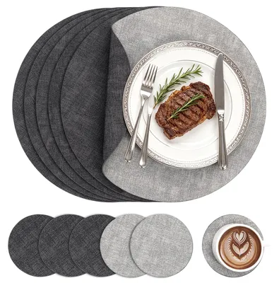 Platzdeckchen-Set 6er, rund, doppelseitig, Kunstleder, 33 cm